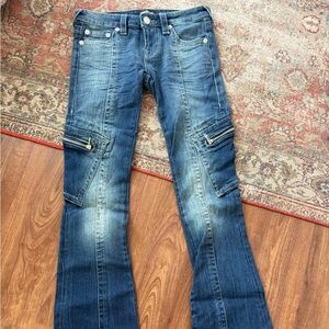True Religion Blue Flare Jeans with Zipper Details